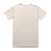 A light beige t-shirt featuring a simple design and a logo on the side. A light beige t-shirt featuring a simple design and a logo on the side.