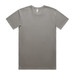 A plain olive green T-shirt with a round neckline and short sleeves, displaying a label and a branding logo. A plain olive green T-shirt with a round neckline and short sleeves, displaying a label and a branding logo.