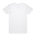 A plain white t-shirt with a round neckline and short sleeves, featuring a logo in the neckline.