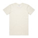 A plain cream-coloured t-shirt with a crew neck and short sleeves, featuring a logo on the back.