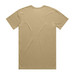 A plain beige T-shirt with a back view, featuring a smooth fabric texture. The shirt has a logo on a tag. A plain beige T-shirt with a back view, featuring a smooth fabric texture. The shirt has a logo on a tag.