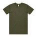 A plain olive green T-shirt with short sleeves, featuring a standard crew neck and a logo on the inside label. A plain olive green T-shirt with short sleeves, featuring a standard crew neck and a logo on the inside label.