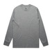 A grey long-sleeve T-shirt laid flat, featuring a simple design and a label inside the collar.
