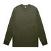A long-sleeve T-shirt in olive green, featuring a crew neck and a simple design. It has a logo on the label.