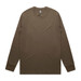 A long-sleeve t-shirt in a muted brown colour, featuring a logo on the neckline.