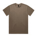 A heavy tee shirt in a muted brown colour with a smooth finish and a simple design. It features a logo on the label.