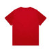 A red t-shirt with a plain back, featuring a logo on the upper area.