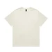 A plain white T-shirt with a round neckline and short sleeves, featuring a small logo on the label.
