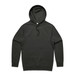 A dark green hoodie with a front pocket and a drawstring hood, featuring a logo on the label.