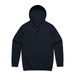 A black hoodie with a drawstring and a front kangaroo pocket, featuring a branding logo.