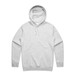 A grey hoodie with a front pocket and a hood, featuring a logo on the front.