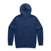 A navy blue hoodie featuring a back view and a hood. It has a simple, unembellished design and includes a branding logo.