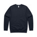 A navy blue crew jumper with a simple crew neck design and long sleeves. It features a branding label. A navy blue crew jumper with a simple crew neck design and long sleeves. It features a branding label.