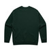 A dark green sweater with long sleeves and a round neckline, featuring a visible logo on the back. A dark green sweater with long sleeves and a round neckline, featuring a visible logo on the back.