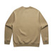 A beige sweater with a plain back and ribbed cuffs, featuring a logo. A beige sweater with a plain back and ribbed cuffs, featuring a logo.