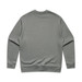 A grey jumper with a round neck and long sleeves, featuring a plain back and cuffed hems. A grey jumper with a round neck and long sleeves, featuring a plain back and cuffed hems.