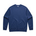 A navy blue sweater with long sleeves and a crew neckline, featuring a logo on the inside tag. A navy blue sweater with long sleeves and a crew neckline, featuring a logo on the inside tag.
