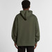 A relaxed fit hoodie in olive green with a large hood and dropped shoulders, featuring a branding logo. A relaxed fit hoodie in olive green with a large hood and dropped shoulders, featuring a branding logo.