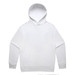 A white hoodie featuring a hood and a front pocket, with a logo on the front. A white hoodie featuring a hood and a front pocket, with a logo on the front.