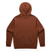 A brown hoodie featuring a hood and long sleeves, presented from the back view. The hoodie has a logo. A brown hoodie featuring a hood and long sleeves, presented from the back view. The hoodie has a logo.