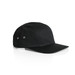 A black five-panel cap featuring a curved brim and side ventilation eyelets, with a logo on the front. A black five-panel cap featuring a curved brim and side ventilation eyelets, with a logo on the front.