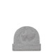 A knitted beanie in light grey with a folded cuff, featuring a logo. A knitted beanie in light grey with a folded cuff, featuring a logo.