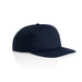 A navy blue cotton cap with a flat brim and a logo on the front. A navy blue cotton cap with a flat brim and a logo on the front.