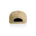 A beige cotton cap with a flat brim and an adjustable strap at the back, featuring a logo. A beige cotton cap with a flat brim and an adjustable strap at the back, featuring a logo.