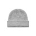 A grey beanie with a folded brim, featuring a textured knit design and a logo. A grey beanie with a folded brim, featuring a textured knit design and a logo.