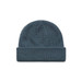 A blue beanie with a textured knit design and a folded cuff. It features a logo on the side. A blue beanie with a textured knit design and a folded cuff. It features a logo on the side.
