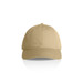 A beige cap with a curved brim and an adjustable strap at the back. It features a logo on the front. A beige cap with a curved brim and an adjustable strap at the back. It features a logo on the front.
