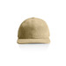 A tan cord cap with a rounded crown and a curved brim, featuring a logo on the front.