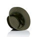 A nylon bucket hat in olive green, featuring a wide brim and an inner lining. It has a logo inside.