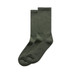 Two pairs of green socks stacked together, featuring a plain design and a logo on one side.