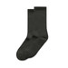 Two pairs of dark grey socks, featuring a simple ribbed design, laid flat against a white background.