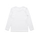 A white long-sleeve T-shirt with a simple design and a label on the back. A white long-sleeve T-shirt with a simple design and a label on the back.