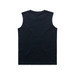 A black youth tank top with a sleeveless design and a plain back, featuring a small logo.