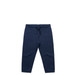 Navy track pants with a drawstring waistband and two side pockets, featuring a logo. Suitable for kids. Navy track pants with a drawstring waistband and two side pockets, featuring a logo. Suitable for kids.