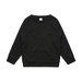 A black jumper featuring long sleeves and a crew neckline, designed for kids with a logo on the inside.