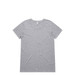 A grey t-shirt with a classic crew neck and short sleeves, featuring a logo on the label.
