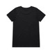 A plain black T-shirt with a classic crew neckline and short sleeves, featuring a logo on the back.