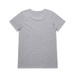 A grey T-shirt with a plain back, featuring a logo on the label.