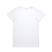 A white t-shirt with short sleeves and a plain back. Includes a branding logo. A white t-shirt with short sleeves and a plain back. Includes a branding logo.