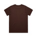 A plain brown t-shirt with a classic fit, featuring a logo on the back.