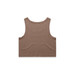 A brown crop singlet with a simple design. The back view highlights its sleeveless style and relaxed fit. A brown crop singlet with a simple design. The back view highlights its sleeveless style and relaxed fit.