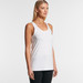A white singlet top, featuring a simple design, with a model wearing it against a plain background.