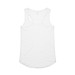 A white racerback singlet featuring a rounded hem and a logo on the back. A white racerback singlet featuring a rounded hem and a logo on the back.