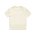 A light cream-coloured t-shirt featuring a round neckline and short sleeves. The shirt has a branding logo.