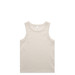 A plain, light beige rib tank top with a crew neckline and no graphics, featuring a small logo on the label.