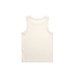 A plain cream organic rib tank top with a sleeveless design and a simple back. It features a small logo.